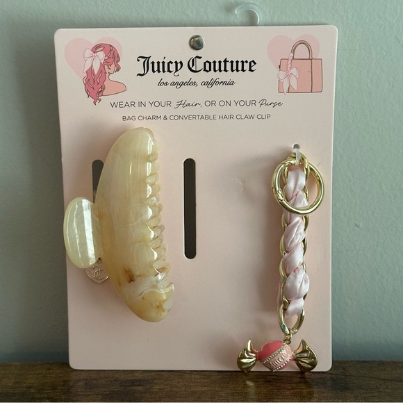 New Juicy Couture Hair Claw Clip Bag Charm Light Pink Gold Cute Candy - Picture 1 of 3